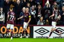 Hearts celerbate Lawrence Shankland's goal against Motherwell