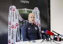 Hearts head coach Steven Naismith speaks to the press
