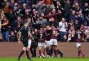 Hearts celebrate the second goal in the win over Celtic