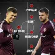 Who starts in attack for Hearts at Rangers?