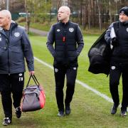 Hearts boss Steven Naismith with his coaches Frankie McAvoy and Gordon Forrest